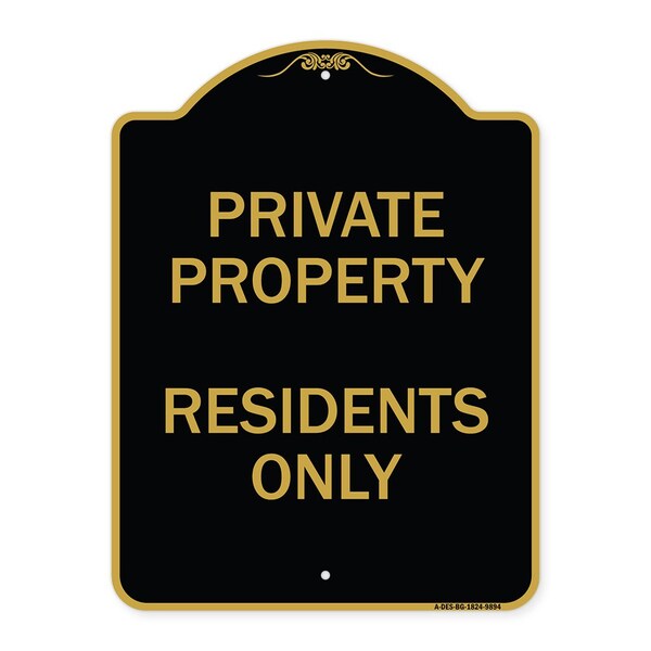 Designer Series Sign-Residents Only, Black & Gold Heavy-Gauge Aluminum, 24" x 18", BG-1824-9894